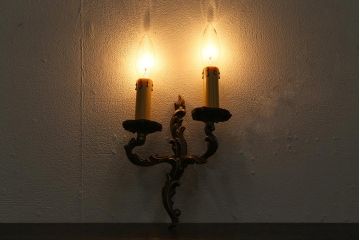 アンティーク照明　フランスアンティーク　真鍮　クラシックなウォールランプ2個セット(壁付け照明、壁掛け照明)(R-041469)
