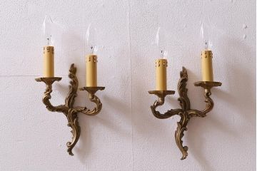 アンティーク照明　フランスアンティーク　真鍮　クラシックなウォールランプ2個セット(壁付け照明、壁掛け照明)(R-041469)