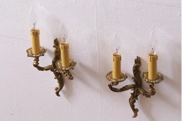 アンティーク照明　フランスアンティーク　真鍮　クラシックなウォールランプ2個セット(壁付け照明、壁掛け照明)(R-041469)