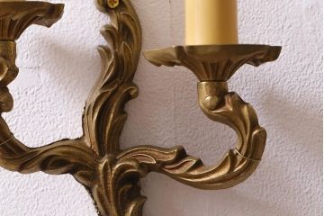 アンティーク照明　フランスアンティーク　真鍮　クラシックなウォールランプ2個セット(壁付け照明、壁掛け照明)(R-041469)