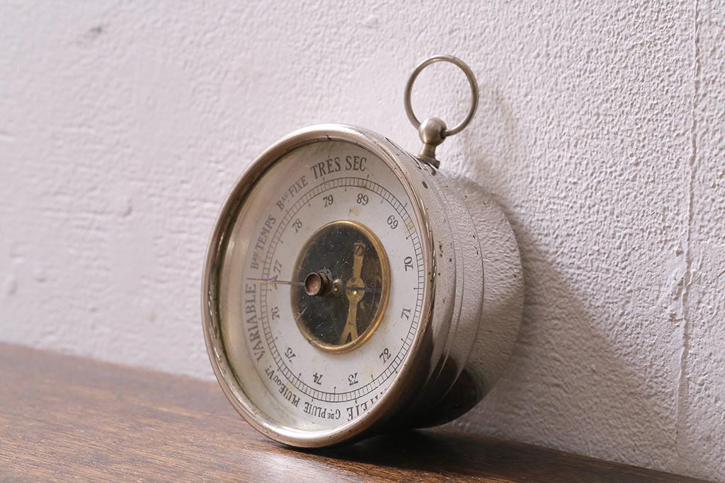 アンティーク雑貨　フランスアンティーク　シンプルさが格好いい気圧計(バロメーター、ディスプレイ雑貨)(R-041472)