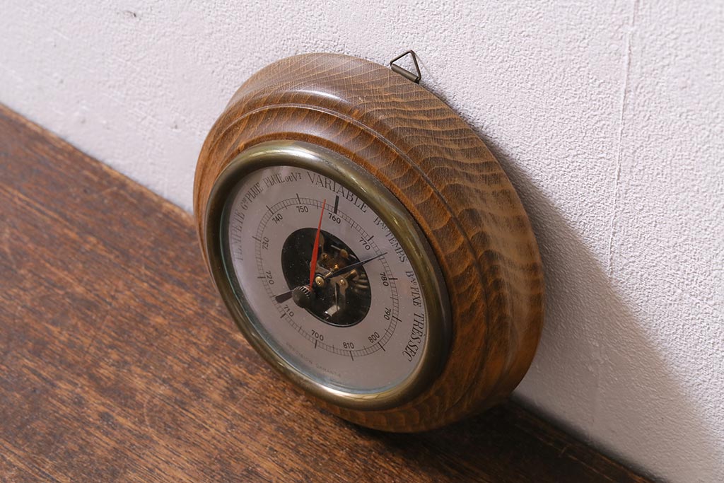 ヴィンテージ雑貨　木製　ビンテージスタイルにぴったりなフランス製の気圧計(バロメーター、ディスプレイ雑貨)(R-041473)