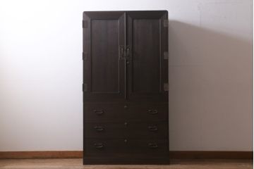 アンティーク家具　昭和中期　総桐材　衣装盆付き　調湿性と気密性に優れた桐箪笥(重ね箪笥、和タンス、衣装箪笥、桐たんす)(R-041533)