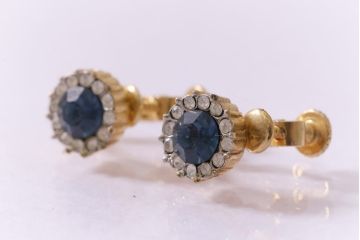 ヴィンテージ雑貨　ブルーのストーンが上品なビンテージイヤリング(アクセサリー)(R-041542)