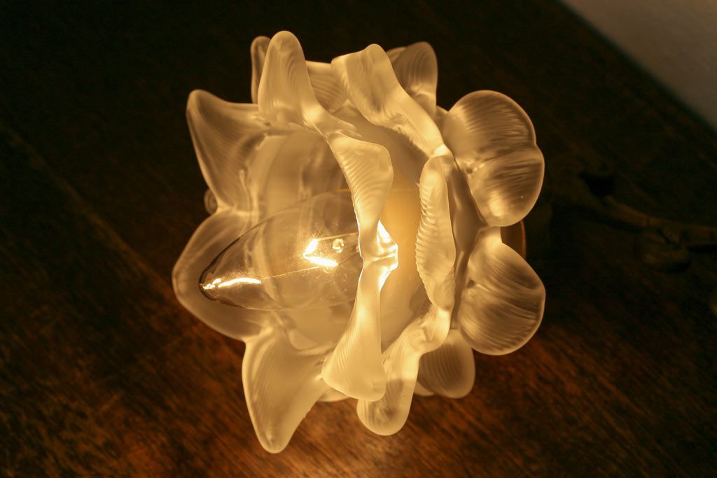 ヴィンテージ照明　フランスビンテージ　青銅　花型シェードのウォールランプ(壁付け照明、壁掛け照明)(R-041551)