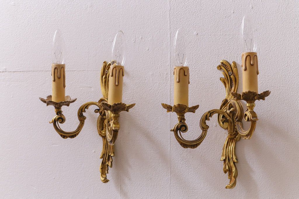 ヴィンテージ照明　フランスビンテージ　クラシックなウォールランプ2個セット(壁付け照明、壁掛け照明)(R-041552)