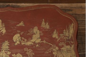 アンティーク雑貨　明治〜大正　朱塗金蒔絵木製花台(中国風俗画唐物)(R-041556)