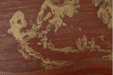 アンティーク雑貨　明治〜大正　朱塗金蒔絵木製花台(中国風俗画唐物)(R-041556)
