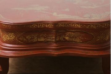 アンティーク雑貨　明治〜大正　朱塗金蒔絵木製花台(中国風俗画唐物)(R-041556)
