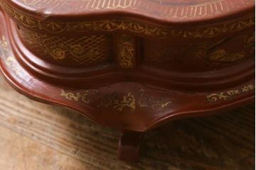 アンティーク雑貨　明治〜大正　朱塗金蒔絵木製花台(中国風俗画唐物)(R-041556)