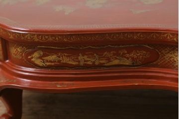 アンティーク雑貨　明治〜大正　朱塗金蒔絵木製花台(中国風俗画唐物)(R-041556)