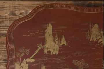 アンティーク雑貨　明治〜大正　朱塗金蒔絵木製花台(中国風俗画唐物)(R-041556)