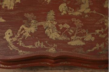 アンティーク雑貨　明治〜大正　朱塗金蒔絵木製花台(中国風俗画唐物)(R-041556)