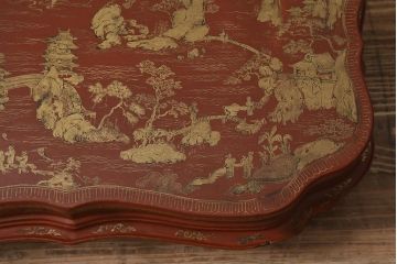 アンティーク雑貨　明治〜大正　朱塗金蒔絵木製花台(中国風俗画唐物)(R-041556)