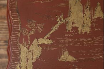 アンティーク雑貨　明治〜大正　朱塗金蒔絵木製花台(中国風俗画唐物)(R-041556)