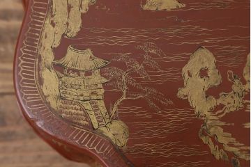 アンティーク雑貨　明治〜大正　朱塗金蒔絵木製花台(中国風俗画唐物)(R-041556)