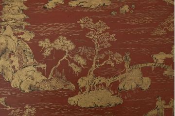 アンティーク雑貨　明治〜大正　朱塗金蒔絵木製花台(中国風俗画唐物)(R-041556)