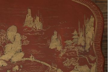 アンティーク雑貨　明治〜大正　朱塗金蒔絵木製花台(中国風俗画唐物)(R-041556)