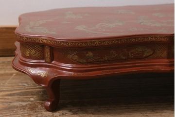 アンティーク雑貨　明治〜大正　朱塗金蒔絵木製花台(中国風俗画唐物)(R-041556)