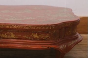アンティーク雑貨　明治〜大正　朱塗金蒔絵木製花台(中国風俗画唐物)(R-041556)