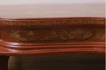アンティーク雑貨　明治〜大正　朱塗金蒔絵木製花台(中国風俗画唐物)(R-041556)