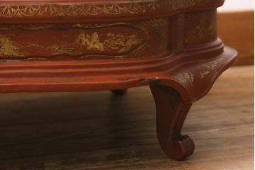アンティーク雑貨　明治〜大正　朱塗金蒔絵木製花台(中国風俗画唐物)(R-041556)