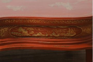 アンティーク雑貨　明治〜大正　朱塗金蒔絵木製花台(中国風俗画唐物)(R-041556)