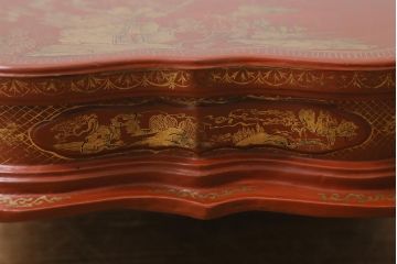 アンティーク雑貨　明治〜大正　朱塗金蒔絵木製花台(中国風俗画唐物)(R-041556)