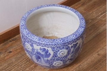 アンティーク雑貨　昭和初期　山水図・桜　繊細に描かれた図が美しい瀬戸火鉢(鉢カバー)(R-041561)