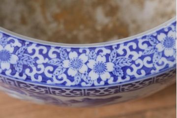 アンティーク雑貨　昭和初期　山水図・桜　繊細に描かれた図が美しい瀬戸火鉢(鉢カバー)(R-041561)