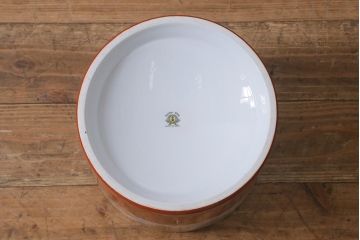 和製アンティーク　オールドノリタケ　日陶(則武)　昭和初期　鶴丸文　目を引く朱色の火鉢(瀬戸火鉢、Noritake、noritake、NORITAKE、手あぶり、鉢カバー、傘立て)(R-041563)