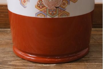 アンティーク雑貨　昭和初期　オールドノリタケ(則武、日陶)　鶴丸文　目を引く朱色の火鉢(手あぶり、鉢カバー、傘立て)(R-041563)