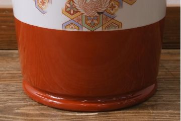 アンティーク雑貨　昭和初期　オールドノリタケ(則武、日陶)　鶴丸文　目を引く朱色の火鉢(手あぶり、鉢カバー、傘立て)(R-041565)