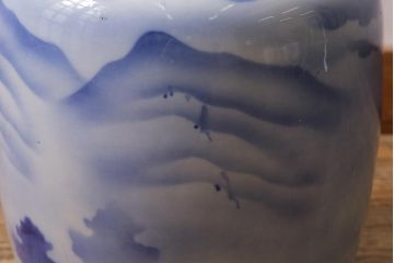 レトロ雑貨　富士山の図　淡い色が優しげな瀬戸火鉢(手あぶり、鉢カバー)(R-041566)