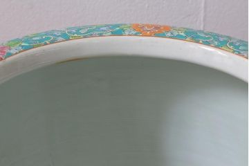 アンティーク雑貨　昭和初期　花文　彩り豊かな十錦手火鉢(瀬戸火鉢)(R-041569)