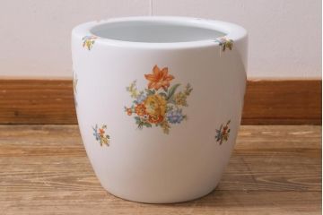 アンティーク雑貨　オールドノリタケ(日陶)　洋家具とも馴染みやすい花柄の火鉢(手あぶり、鉢カバー)(R-041571)