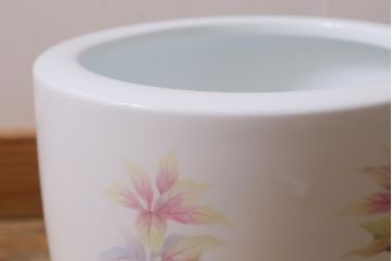 アンティーク雑貨　昭和初期　オールドノリタケ(則武、日陶)　ヤジロベー印　植物柄の火鉢(手あぶり、鉢カバー)(R-041572)