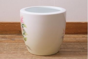 アンティーク雑貨　昭和初期　オールドノリタケ(則武、日陶)　ヤジロベー印　植物柄の火鉢(手あぶり、鉢カバー)(R-041572)