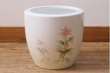 アンティーク雑貨　昭和初期　オールドノリタケ(則武、日陶)　ヤジロベー印　植物柄の火鉢(手あぶり、鉢カバー)(R-041572)
