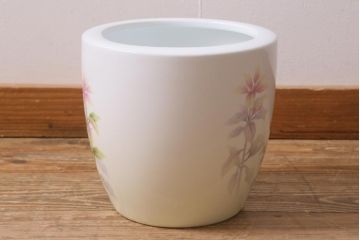 アンティーク雑貨　昭和初期　オールドノリタケ(則武、日陶)　ヤジロベー印　植物柄の火鉢(手あぶり、鉢カバー)(R-041572)