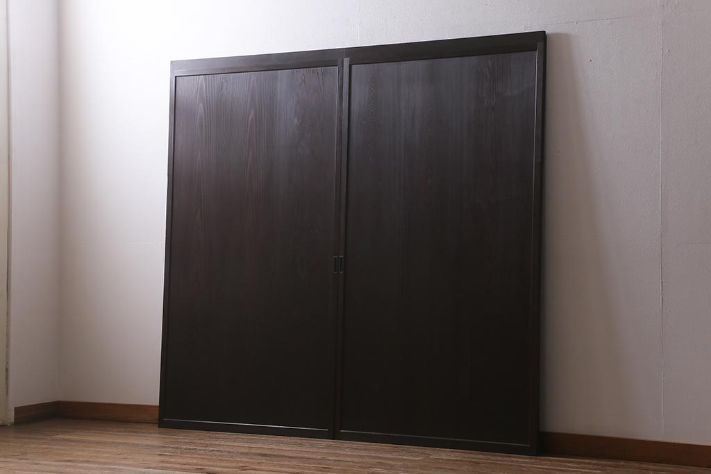 アンティーク建具　和製アンティーク　明治大正期　落ち着いた木色が上品な板戸2枚セット　(R-041575)