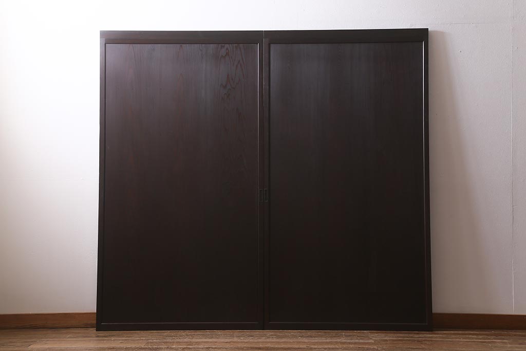 アンティーク建具　和製アンティーク　明治大正期　落ち着いた木色が上品な板戸2枚セット　(R-041575)