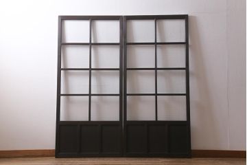 アンティーク建具　モールガラス入り　素朴な雰囲気が魅力のレトロなガラス戸2枚セット(引き戸)(R-041576)