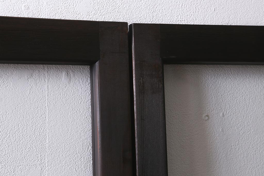 アンティーク建具　モールガラス入り　素朴な雰囲気が魅力のレトロなガラス戸2枚セット(引き戸)(R-041576)