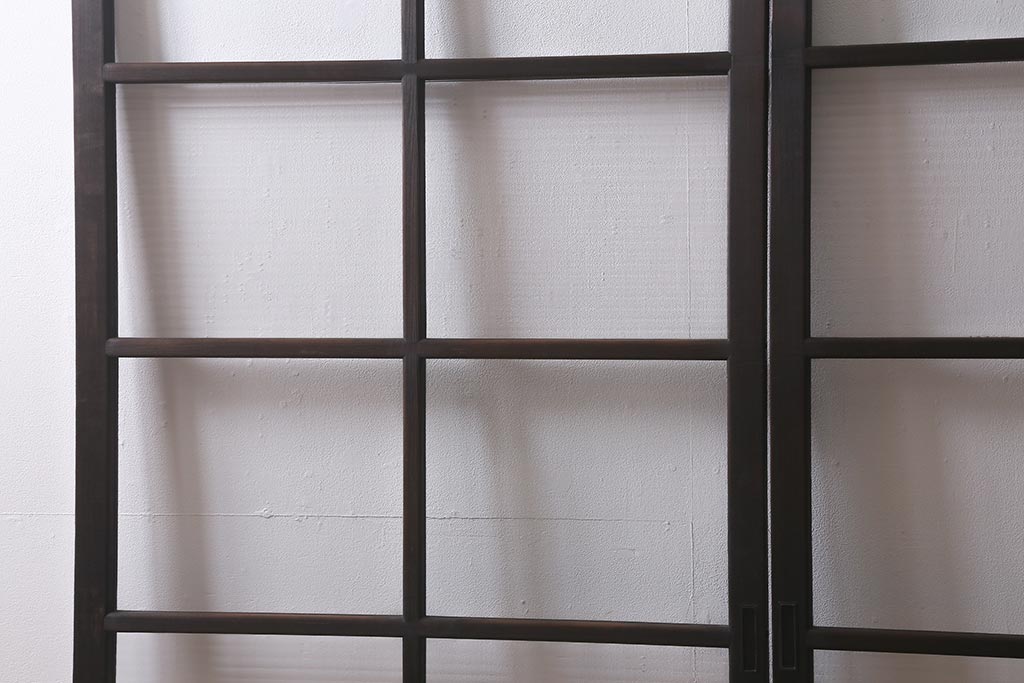 アンティーク建具　モールガラス入り　素朴な雰囲気が魅力のレトロなガラス戸2枚セット(引き戸)(R-041576)