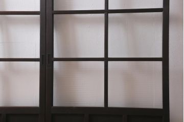 アンティーク建具　モールガラス入り　素朴な雰囲気が魅力のレトロなガラス戸2枚セット(引き戸)(R-041576)