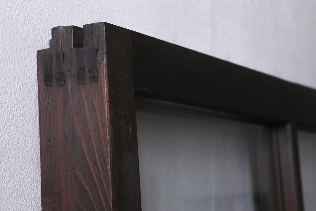 アンティーク建具　モールガラス入り　素朴な雰囲気が魅力のレトロなガラス戸2枚セット(引き戸)(R-041576)