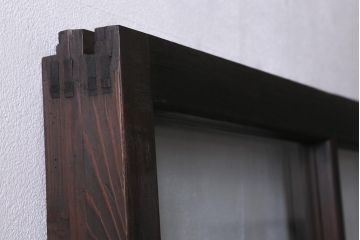 アンティーク建具　モールガラス入り　素朴な雰囲気が魅力のレトロなガラス戸2枚セット(引き戸)(R-041576)