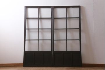 アンティーク建具　モールガラス入り　素朴な雰囲気が魅力のレトロなガラス戸2枚セット(引き戸)(R-041576)