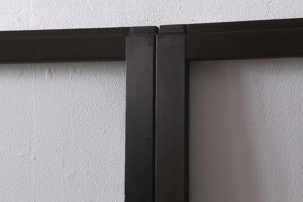 アンティーク建具　モールガラス入り　素朴な雰囲気が魅力のレトロなガラス戸2枚セット(引き戸)(R-041576)